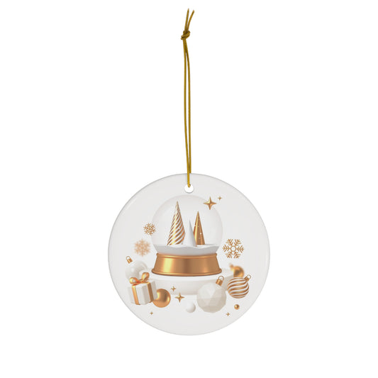 Ceramic Ornament, (Golden Christmas)1-Pack