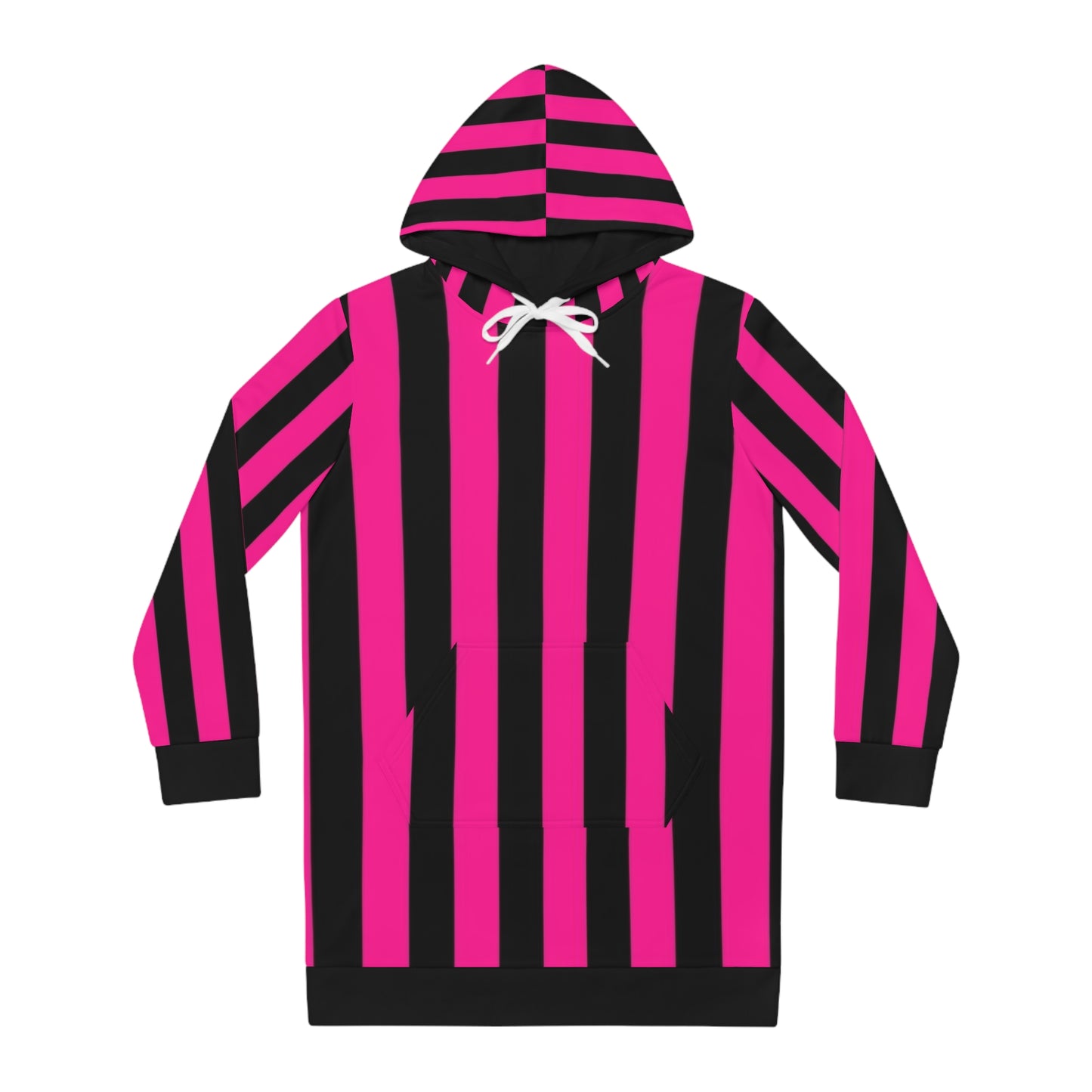 Women's Hoodie Dress (Pink and Black stripes))