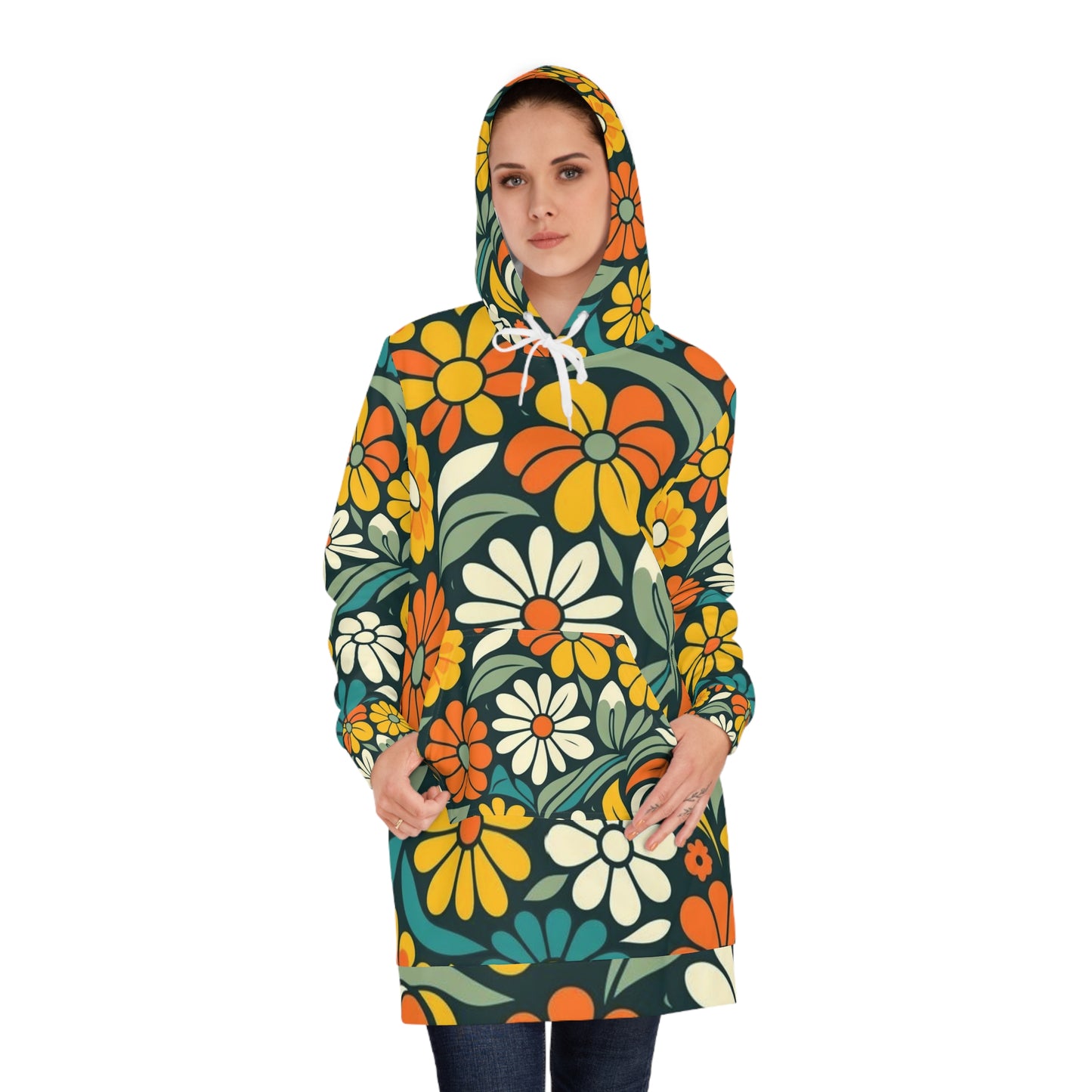 Women's Hoodie Dress (Retro garden)