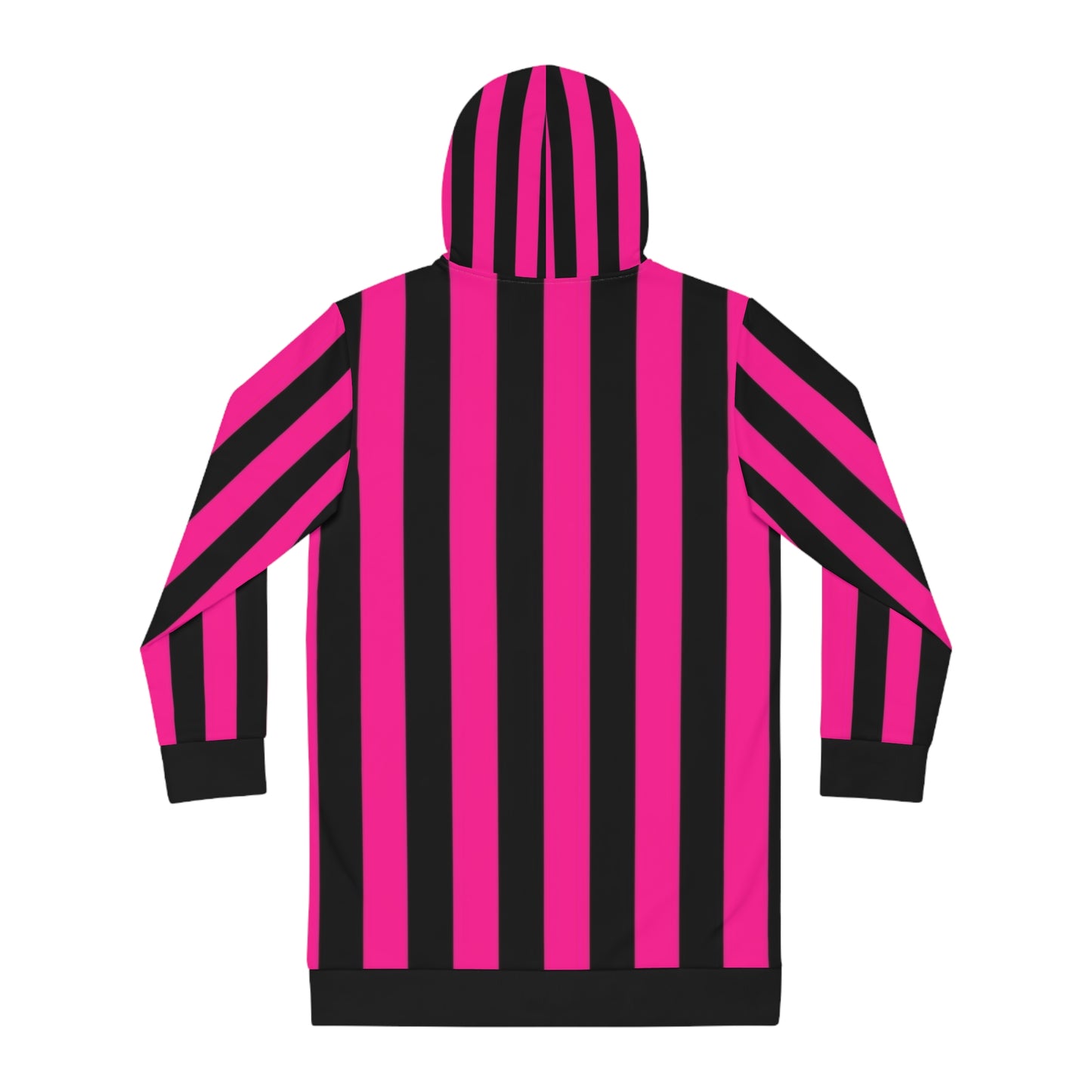 Women's Hoodie Dress (Pink and Black stripes))